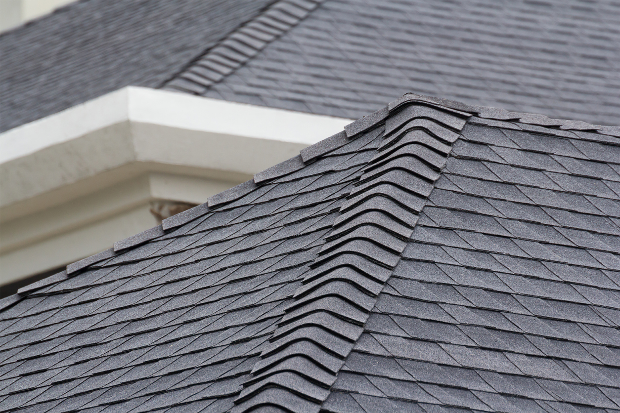 Edge of roof shingles.
