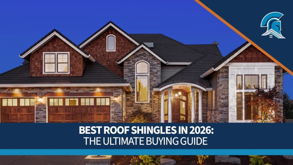 A residential home with asphalt shingles at nightfall