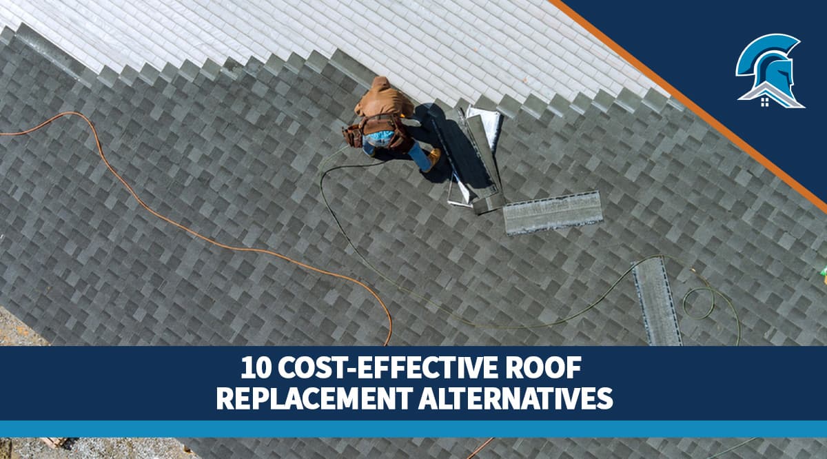Top-down shot of a roofer re-shingling a customer's roof