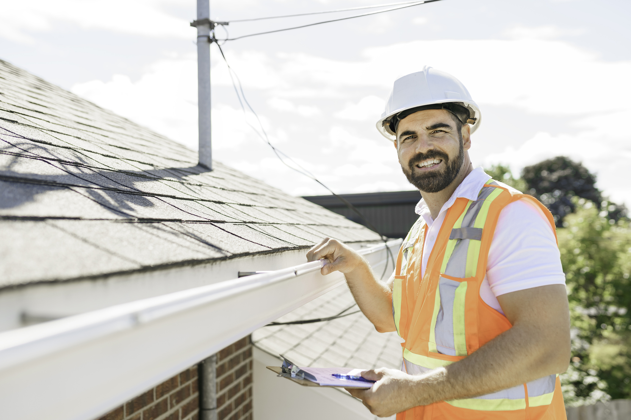 Roof repair construction worker.