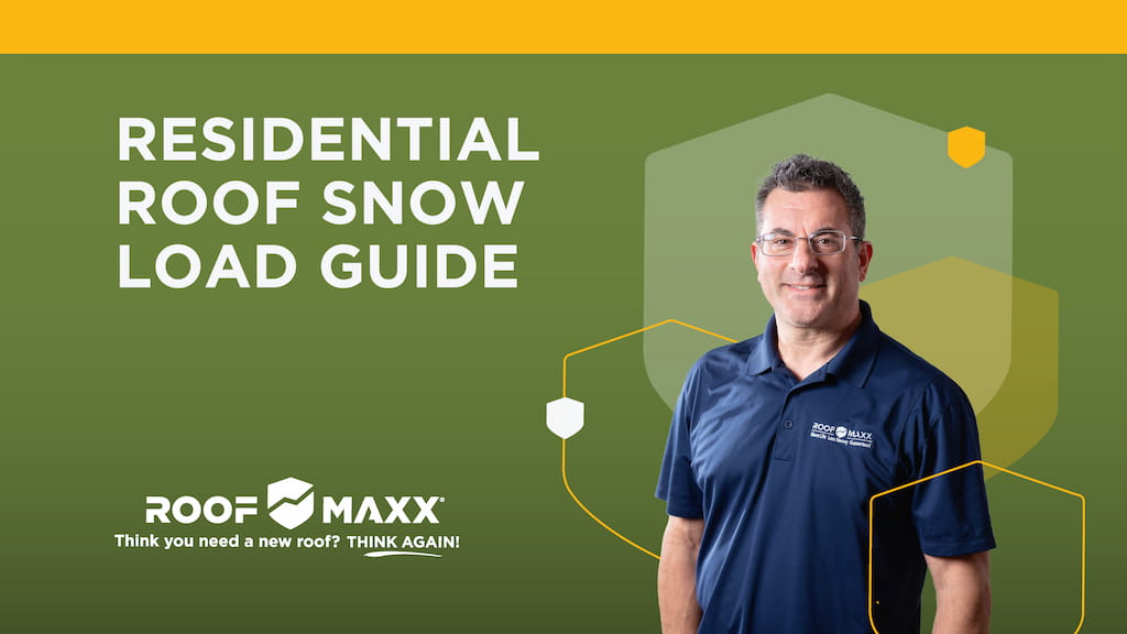 Image of a Roof Maxx employee against a green background with the Roof Maxx logo and title "Residential Roof Show Load Guide"