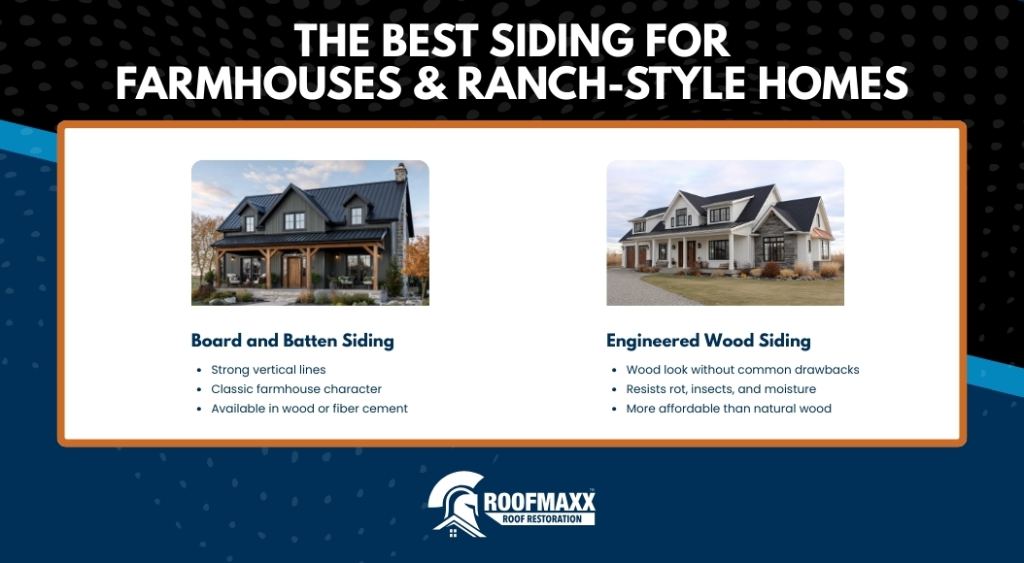 Infographic with The Best Siding For Farmhouses & Ranch-Style Homes