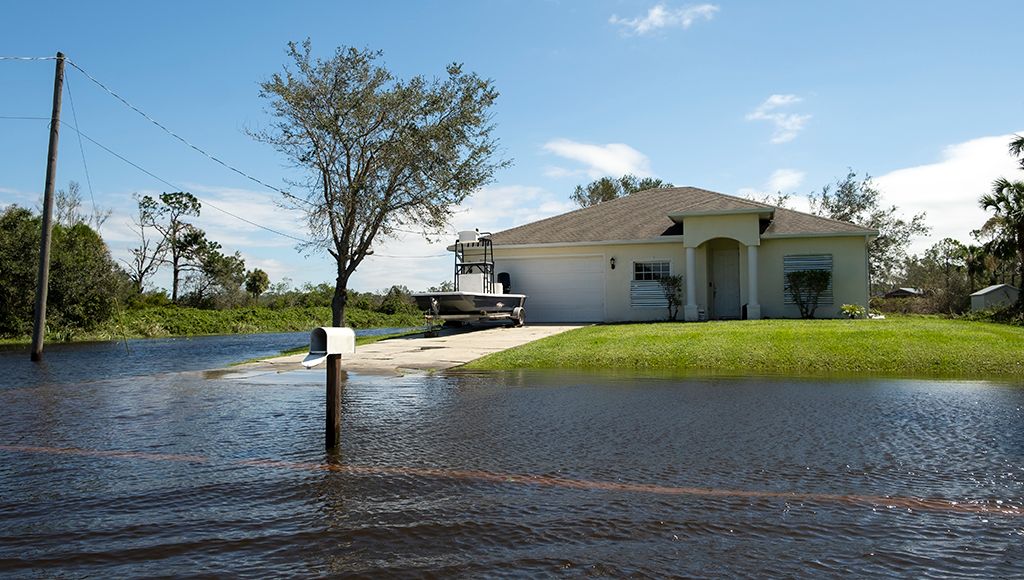 A flooded home in Florida after a hurricane.