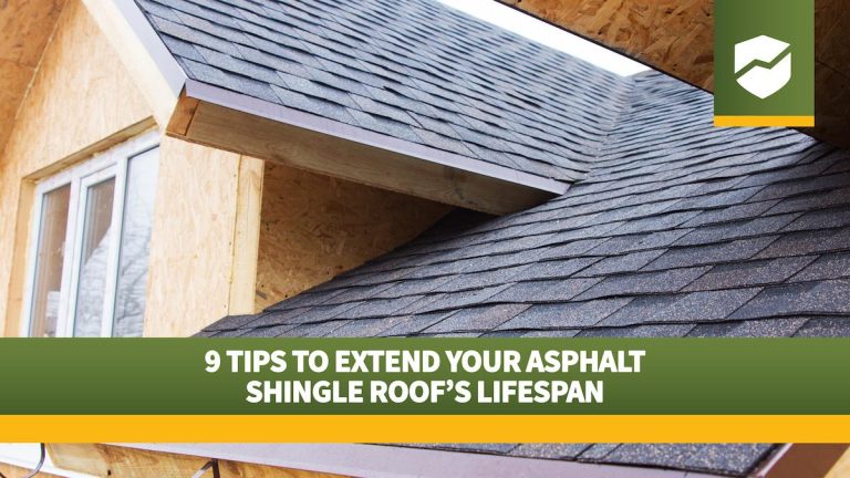 Roof Maxx logo and title "9 Tips to Extend Your Asphalt Shingle Roof’s Lifespan" on a closeup image of an unfinished home roof.
