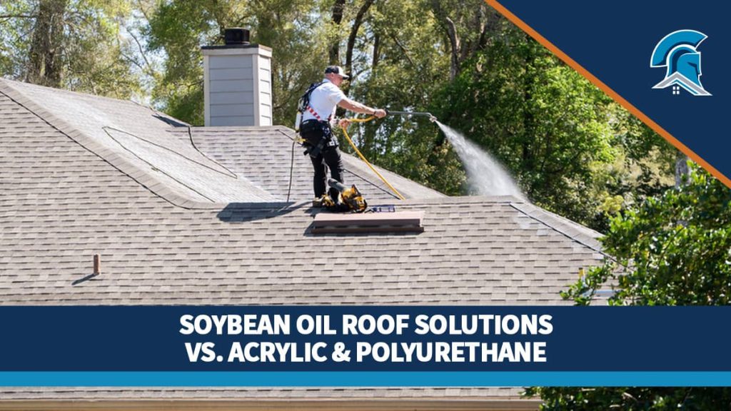 A Roof Maxx dealer sprays the treatment on an asphalt shingle roof