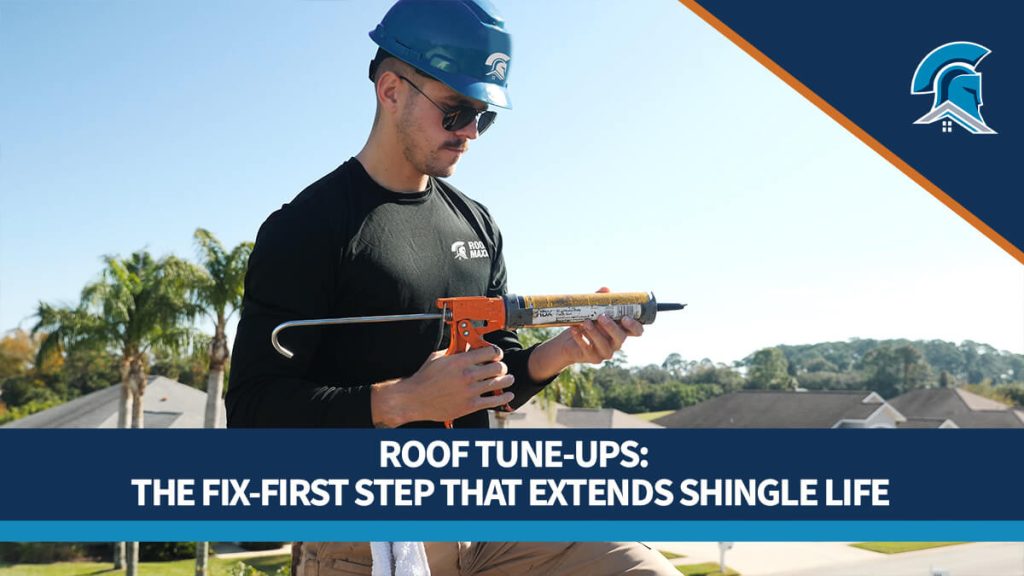 A Roof Maxx dealer gets ready to take care of a roof tune-up.