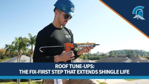 A Roof Maxx dealer gets ready to take care of a roof tune-up.