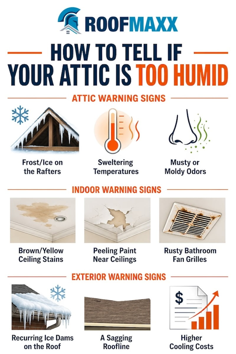 Infographic showing 9 signs your attic is too humid