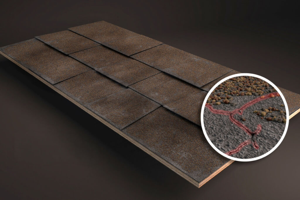 A closeup graphic showing how thermal cracks develop on shingles.