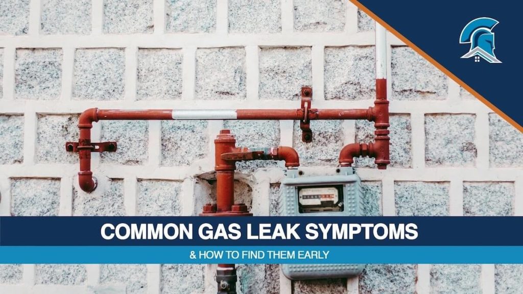 A hero banner image showing red gas pipes and a meter on a stone wall with the title Common Gas Leak Symptoms and How to Find Them Early.