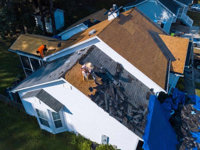 Roof being replaced on large residential home