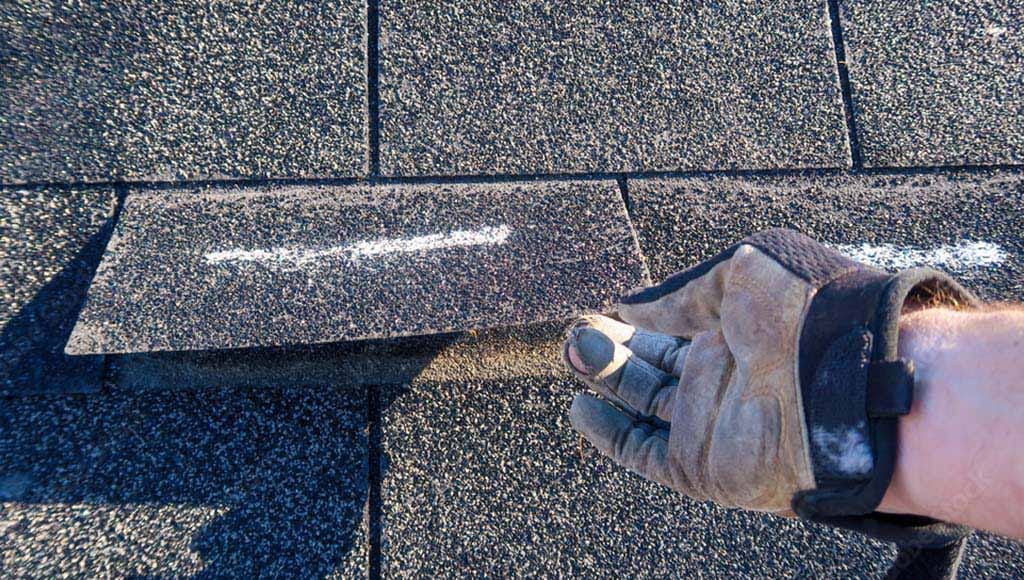 Roofer showing how a shingle lifts away from the roof.